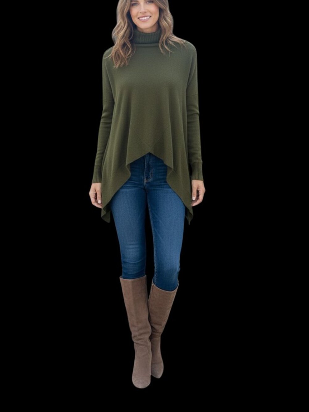 Chico’s Olive Green Turtleneck Asymmetrical Sharkbite Hem Chicos Size 1 Medium S